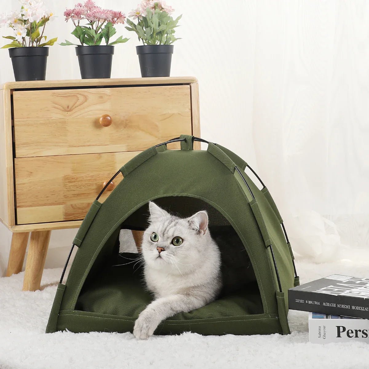 Tente Chat - CatTentBed™ - Vert Militaire - En Tout Confort